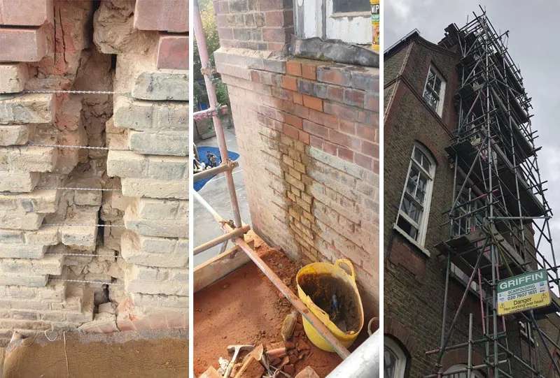 Cracked brick wall HeliBar repair