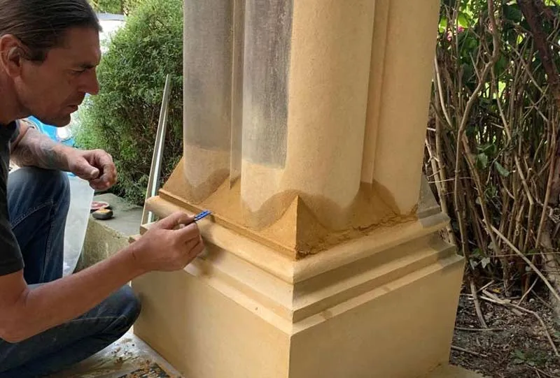 Mortar repair to stone column